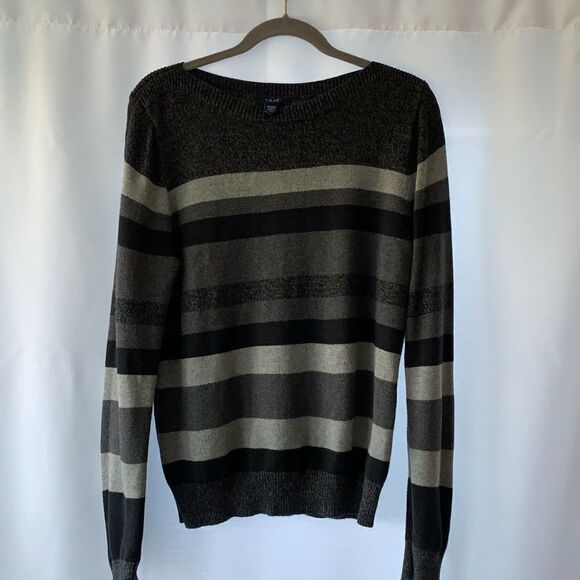 Chaps extra large crewneck sweater various colors of gray and black stripes. - Picture 1 of 8